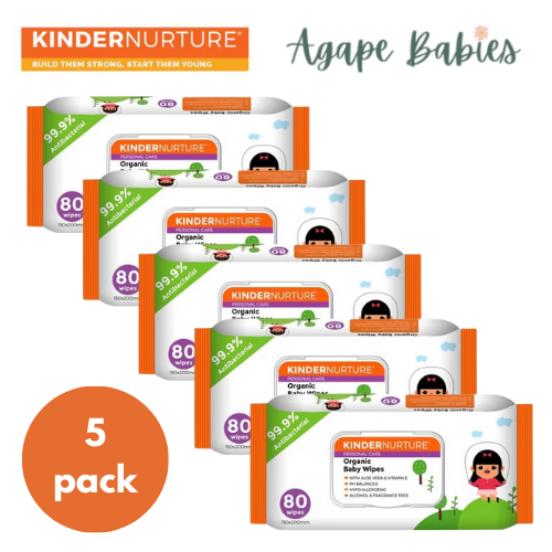 KinderNurture Organic Baby Wipes, 80 wipes (Pack Of 5) Exp:  03/26