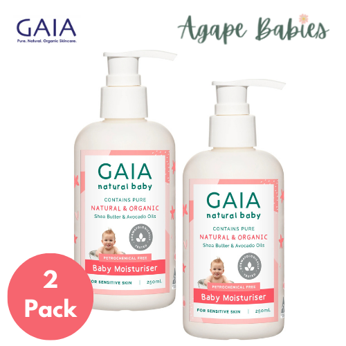 2 x GAIA Baby Moisturiser 250ml + Pump Exp: 02/26 - FOC 2 X 50ml Travel Size bottles