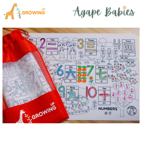 Growing Up Silicon Colouring Big Mat 40x30cm (with bag) - Numbers