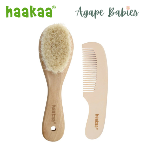 Haakaa Goats Wool Wooden Baby Brush & Comb Set