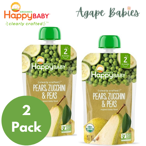 Happy Baby  Happy Family Happy Baby Stage 2 (6+ months) Clearly Crafted - Pears Zucchini & Peas, 113g. (2 PACK BUNDLE) Exp: