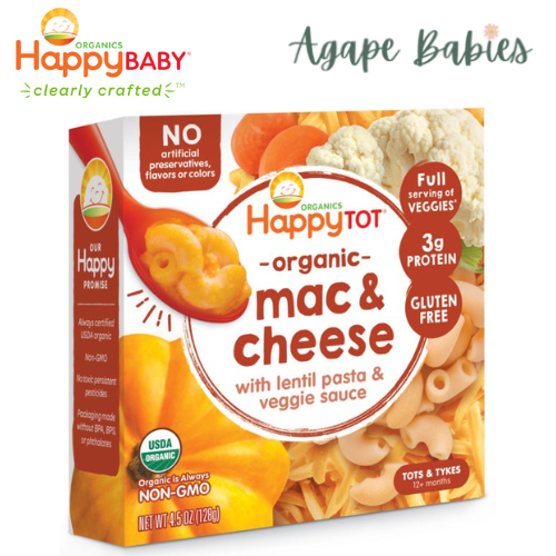 Happy Baby Happy Family Happy Tot Love My Veggies Bowl Mac & Cheese with Organic Lentil Pasta & Veggie Sauce, 128g   Exp: