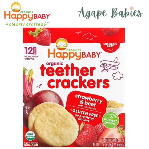 Happy Baby Happy Family Organic Teether Cracker - Strawberry & Beet, 12 x 4 g Exp: 02/25