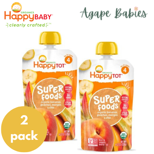 Happy Baby Happy Tot Superfoods - Bananas, Peaches & Mangos + Super Chia 120g (2 PACK BUNDLE) Exp: 04/25