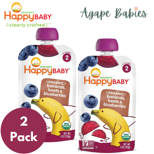 Happy Baby Stage 2 (6+ months) Simple Combos - Bananas, Beets & Blueberries, 113g (2 PACK BUNDLE) Exp: 02/24