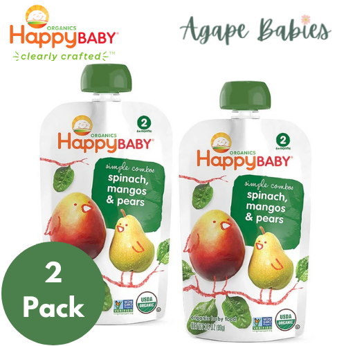 Happy Baby Stage 2 (6+ months) Simple Combos - Pear, Mango, Spinach 99 g. (2 PACK BUNDLE) Exp: 02/24