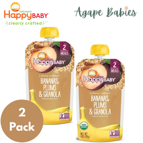 Happy Family Happy Baby Stage 2 (6+ months) Clearly Crafted Meals - Bananas Plums & Granola, 113 g.(2-PACK BUNDLE) Exp: 03/24