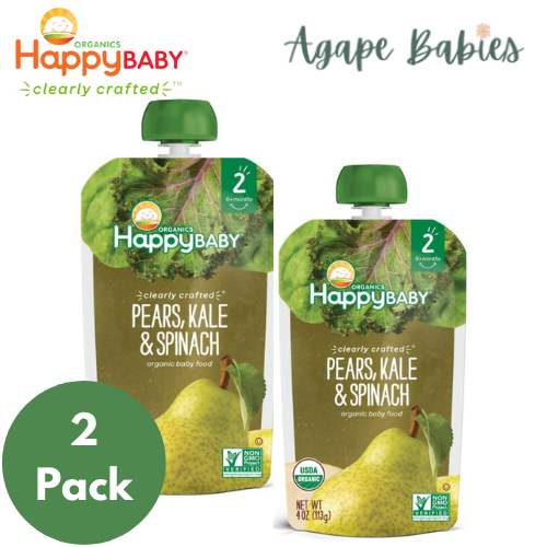 [2 Pack] Happy Baby Happy Family Happy Tot Clearly Crafted - Pears Kale & Spinach, 113g. Stage 2 (For 6m up) Exp: 03/24