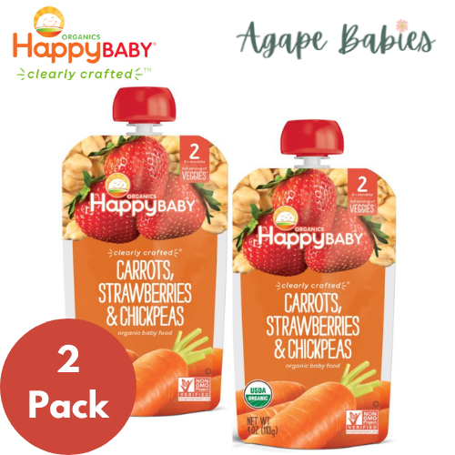 [2-Pack] Happy Baby Happy Family Happy Tot Clearly Crafted - Carrots Strawberries & Chickpeas, 113g Stage 2 (For 6m up) Exp: 04/24