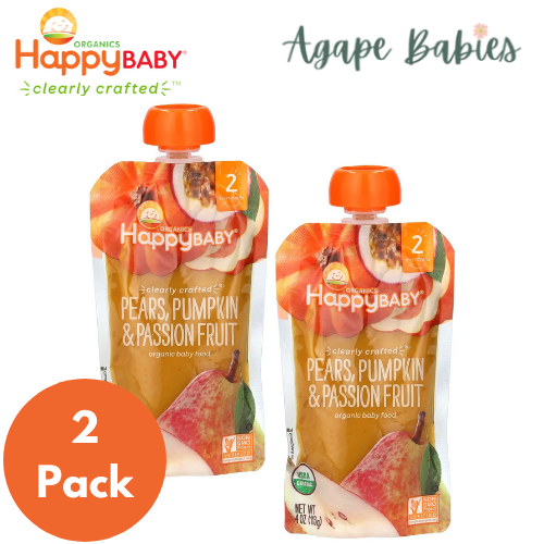 [2-Pack] Happy Baby Happy Family Happy Tot Clearly Crafted - Pears Pumpkin & Passion Fruit, 113g. Stage 2 (For 6m up) Exp: 02/24