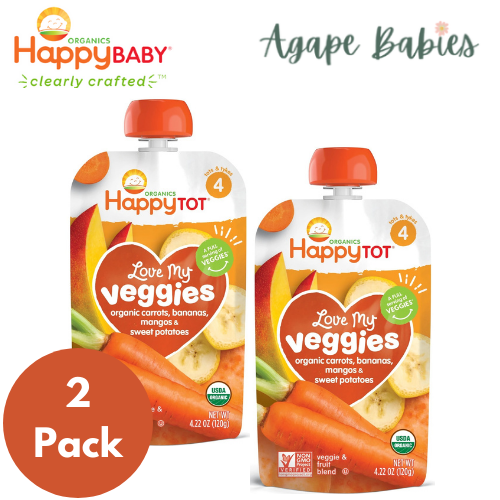 [2-Pack] Happy Baby Happy Family Happy Tot Love My Veggies - Carrot, Banana, Mango & Sweet Potato, 120g. (For 2yr up) Exp: 04/25