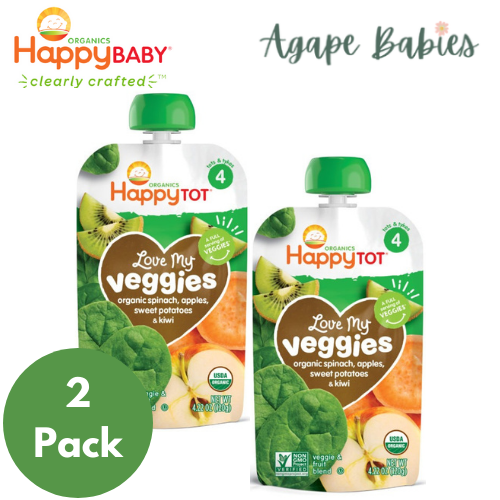 [2-Pack] Happy Baby Happy Family Happy Tot Love My Veggies - Spinach, Apple, Sweet Potato & Kiwi, 120g. (For 2yr up) Exp: 08/22