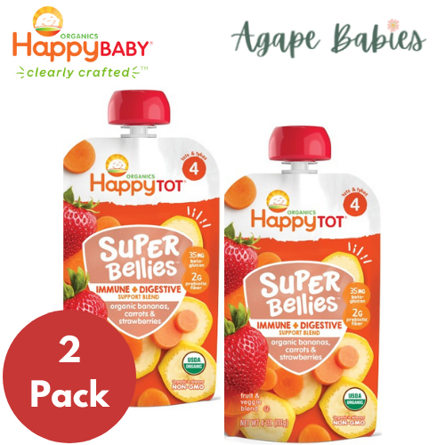 [2-Pack] Happy Baby Happy Family Happy Tot Super Bellies- Bananas, Carrots & Strawberries, 113g (For 2yr up) Exp: 04/25