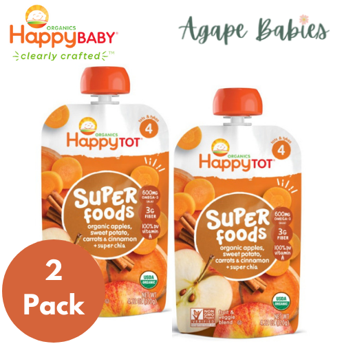 [2-Pack] Happy Baby Happy Family Happy Tot Superfoods - Apples, Sweet Potato, Carrots & Cinnamon, 120 g. (For 2yr up) Exp:06/24