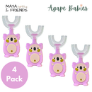 [4-Pack]Maya & Friends U-Shaped Children Toothbrush With Case - 3 Pack