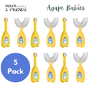 [5-Pack]Maya & Friends Infant Toothbrush Set (U-Shaped & Ultra Soft Bristle) With Case - 3 Colors