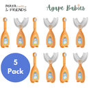 [5-Pack]Maya & Friends Infant Toothbrush Set (U-Shaped & Ultra Soft Bristle) With Case - 3 Colors