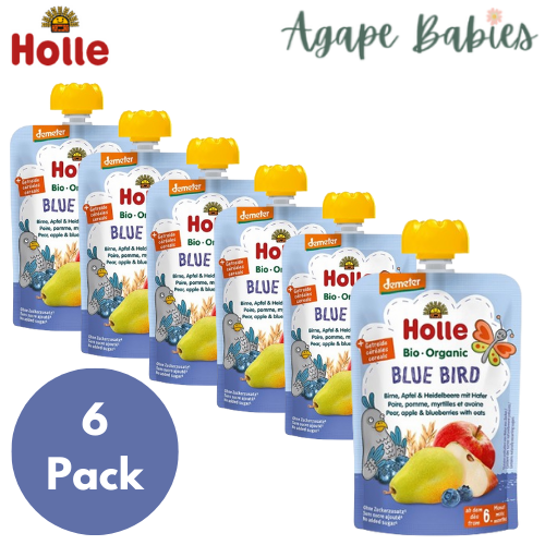 (Bundle of 6) Holle Organic Pouch - Blue Bird - Pear Apple & Blueberries with Oats 100g - From 6 Months