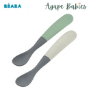 Beaba 1st Stage Silicone Spoons Two-tone Travel Set with Case - Mineral/Sage Green