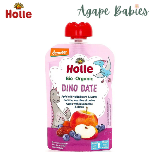 (Bundle of 6) Holle Organic Pouch - Dino Date - Apple with Blueberries & Dates 100g - From 6 Months