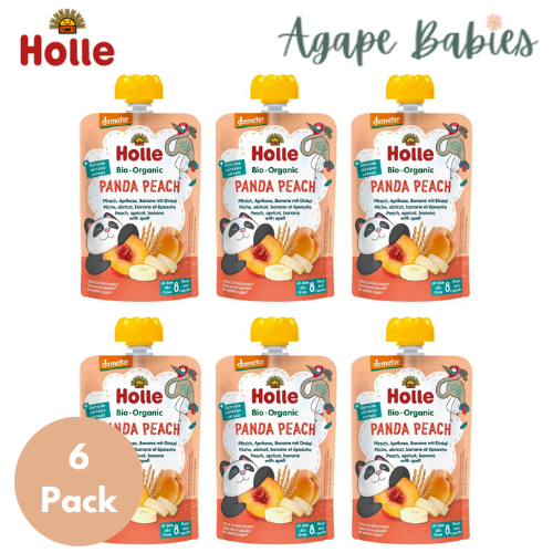 (Bundle of 6) Holle Organic Pouch - Panda Peach - Peach, Apricot & Banana with Spelt 100g - From 8 Months