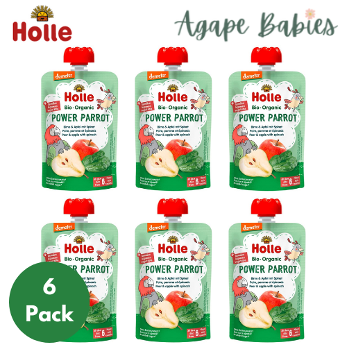 (Bundle of 6) Holle Organic Pouch - Power Parrot - Pear with Apple & Spinach 100g - From 6 Months