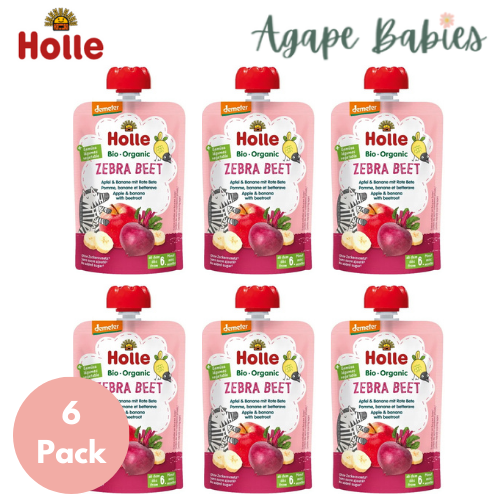 (Bundle of 6) Holle Organic Pouch - Zebra Beet , Apple & Banana with Beetroot 100g - From 6 Months