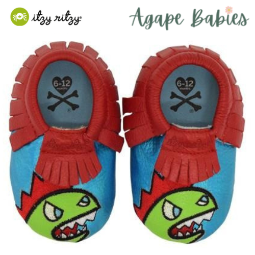 Itzy Ritzy Moc Happens Leather Baby Moccasins Kaiju Tokidoki - Large (12-18months)