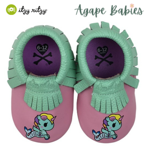 Itzy Ritzy Moc Happens Leather Baby Moccasins Sirena Tokidoki - Large (12-18months)