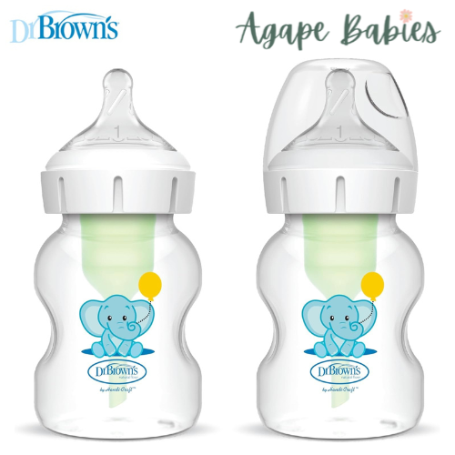 Dr Brown's 5 oz/150 mL PP Wide-Neck Anti-Colic Options+ Baby Bottle, Elephant, 2-Pack