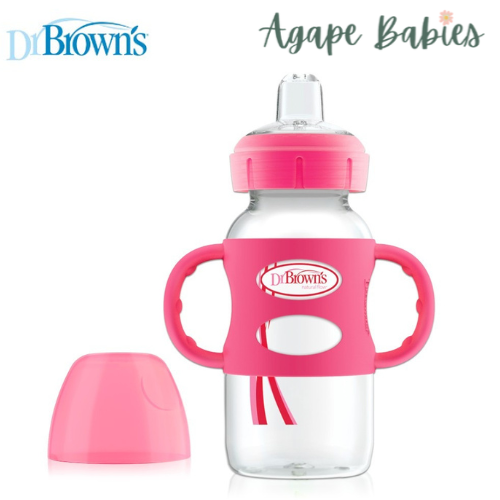 Dr Brown's 9 oz/270 ml PP WW "Options Compatible+" Sippy Spout Bottle W/ Silicon Handles, Pink, 1-Pack