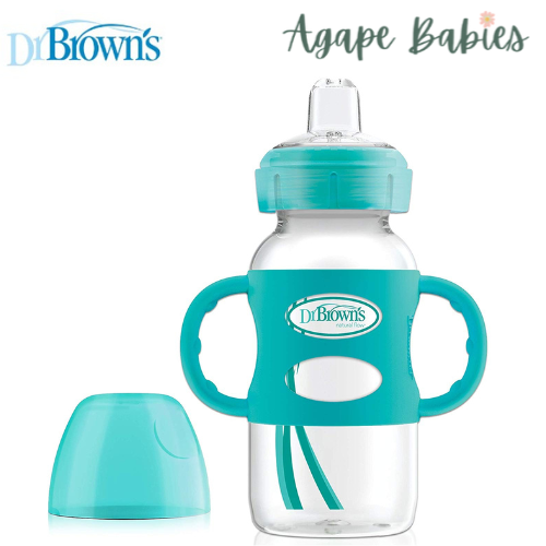 Dr Brown's 9 oz/270 ml PP WW "Options Compatible+" Sippy Spout Bottle W/ Silicon Handles, Turquoise