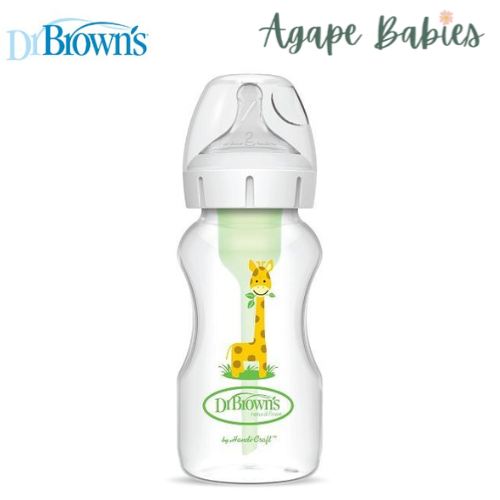 Dr Brown's 9oz/270 mL PP Wide-neck Anti-Colic Options+ Baby Bottle, w/ L2 Nipple, Giraffe, 1-Pack