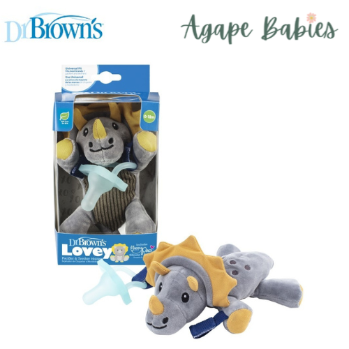 Dr Brown's Triceratops Lovey W/ Aqua 1-Piece Pacifier