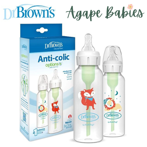 Dr. Brown's 8oz/250mL Options+ Anti-Colic Bottles, Lion & Fox, 2-Pack