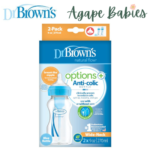 Dr. Brown’s 9oz/270ml PP Wide-Neck "Options+" Bottle - Blue (Twin-Pack)