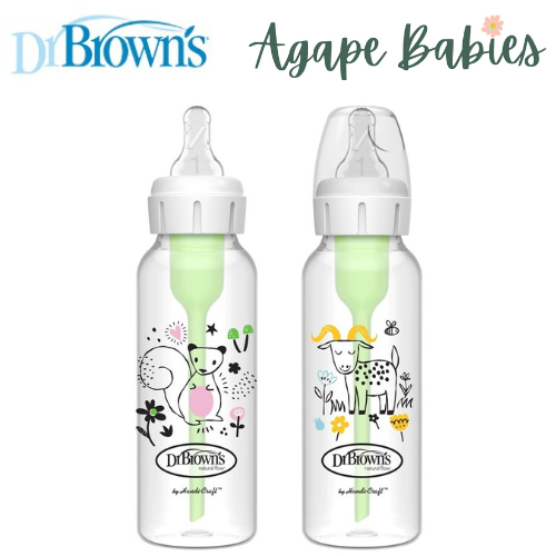 Dr. Brown’s Anti-Colic Options+™ Narrow Baby Bottle 8oz/250mL,Squirrel/ Goat, 2-Pack