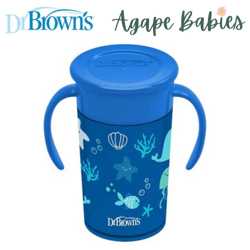 [ 2 Pack ] Dr Brown's 10oz/300Ml Cheers 360 Cup W/ Handles, 9M+ (Blue Ocean)