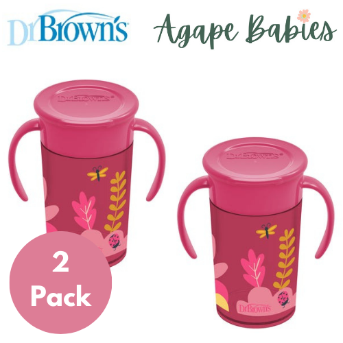 [ 2 Pack ] Dr Brown's 10oz/300Ml Cheers 360 Cup W/ Handles, 9M+ (Pink Ladybug)