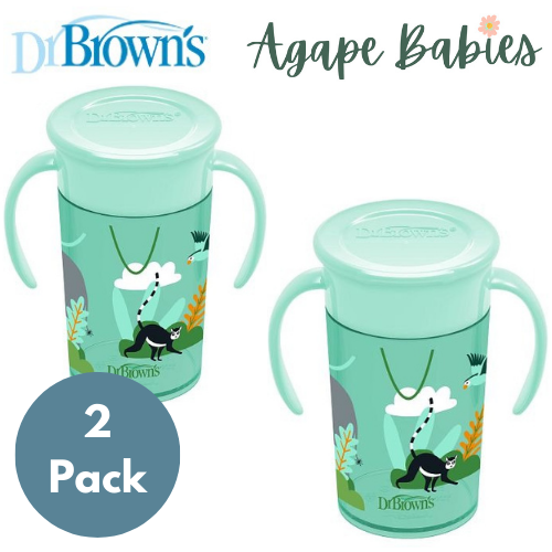 [ 2 Pack ] Dr Brown's 10oz/300Ml Cheers 360 Cup W/ Handles, 9M+ (Green Jungle)