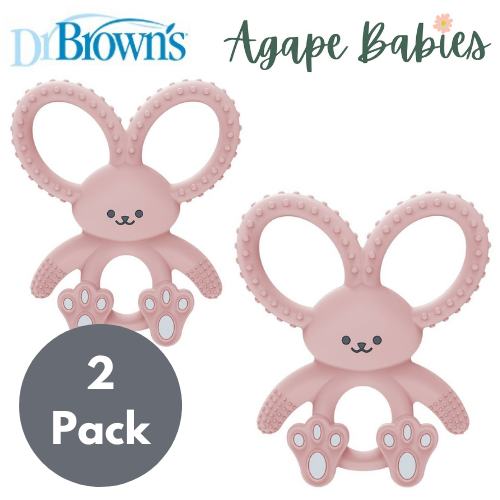 [ 2 Pack ] Dr Brown's Bunny Long Limbed Silicone Teether (Pink)