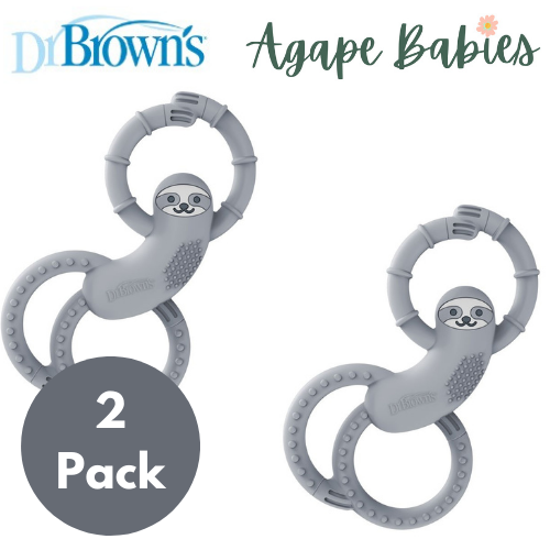 [ 2 Pack ] Dr Brown's Sloth Long Limbed Silicone Teether (Gray)