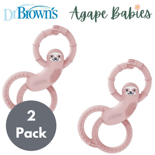 [ 2 Pack ] Dr Brown's Sloth Long Limbed Silicone Teether (Pink)