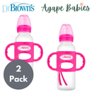 [2-Pack] Dr Brown's 8 oz/250 ml PP NN"Options Compatible" Sippy Spout Bottle W/Silicone Handles - Pink