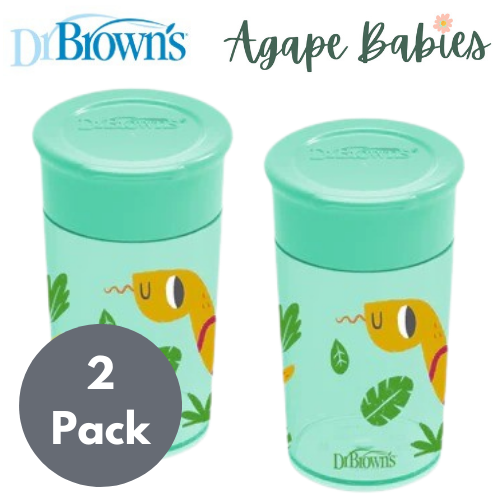 [2-Pack] Dr. Brown's 10OZ/300ML Smooth Wall Cheers 360 Cup (9M+) - Green