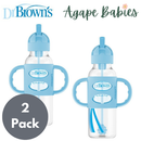 [2-Pack] Dr. Brown’s 8oz/250ml PP Narrow Sippy Straw Bottle w/ Silicone Handles - Blue