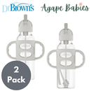 [2-Pack] Dr. Brown’s 8oz/250ml PP Narrow Sippy Straw Bottle w/ Silicone Handles - Gray