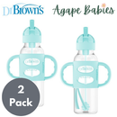 [2-Pack] Dr. Brown’s 8oz/250ml PP Narrow Sippy Straw Bottle w/ Silicone Handles - Green