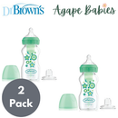 [2-Pack] Dr. Brown’s 9oz/270ml PP Wide-Neck"Options+" Bottle Green Stars Sippy Spout