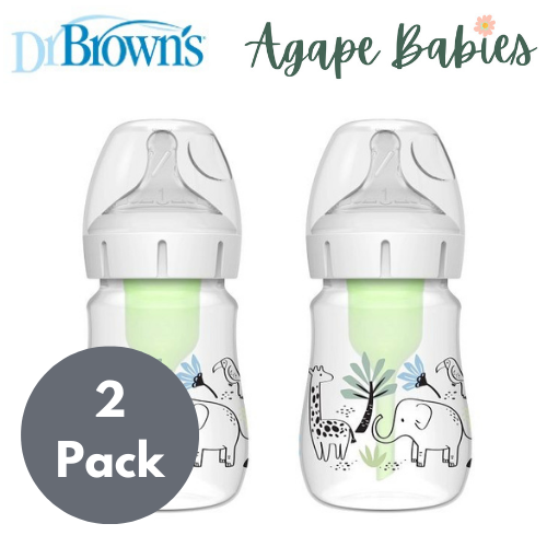 [2-PK ] Dr. Brown's 5 oz/150 mL PP W-N Options+ Designer Bottle (Jungle Elephant Design), 1-Pack